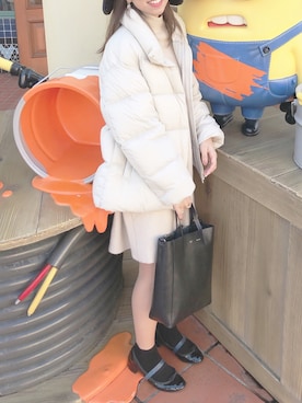 「ゆるニット」｜「アイテム（ダウンジャケット/コート）」を使った、ｎａｎａ♡さん（レディース・153cm）の秋コーディネート
