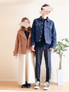 「カップル」｜「アイテム（ピーコート）」を使った、ｎａｎａ♡さん（レディース・153cm）の冬コーディネート