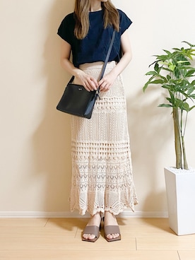 「NEUNA（ヌナ）のウエストゴムシアーニットロングスカート（スカート）」を使った、ｎａｎａ♡さん（レディース・153cm）の夏コーディネート