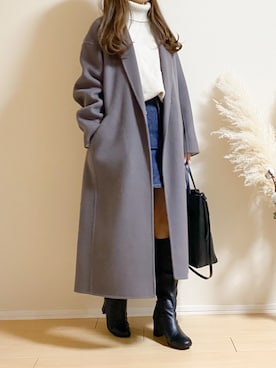 「ミニスカート」｜「アイテム（チェスターコート）」を使った、ｎａｎａ♡さん（レディース・153cm）の秋コーディネート
