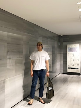 「SAYHELLO（セイハロー）のアイテム（キャップ）」を使った、younsukcrvzy さん（メンズ・184cm）の夏コーディネート