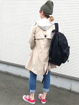 「OZOC（オゾック）のアイテム（トレンチコート）」を使った、Renaさん（レディース・154cm）の春コーディネート