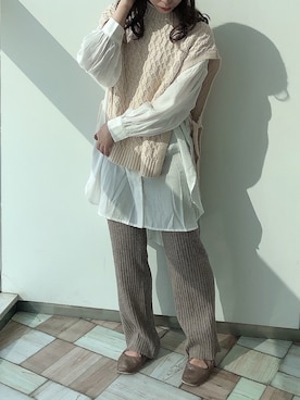 「one after another NICE CLAUP（ワンアフターアナザーナイスクラップ）のアイテム（バレエシューズ、ゴールド系）」を使った、tomoさん（レディース・151cm）の秋コーディネート