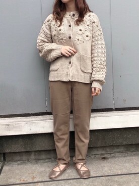 「one after another NICE CLAUP（ワンアフターアナザーナイスクラップ）のアイテム（バレエシューズ、ゴールド系）」を使った、tomoさん（レディース・151cm）の秋コーディネート