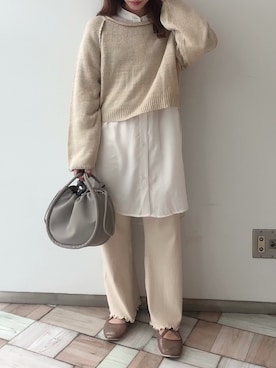 「one after another NICE CLAUP（ワンアフターアナザーナイスクラップ）のアイテム（バレエシューズ、ゴールド系）」を使った、tomoさん（レディース・151cm）の秋コーディネート