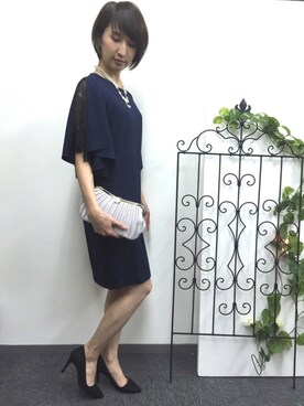 Mitsuさんの「アイラッシュレースワンピースドレス大きいサイズミニ丈&七分袖フォーマル」を使ったコーディネート