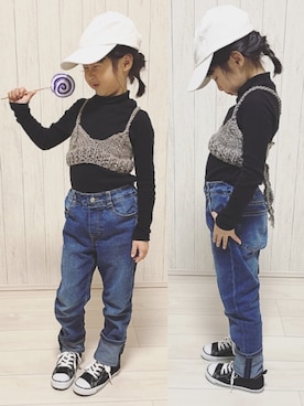 「アイテム（その他トップス、ブラウン系）」を使った、kinaさん（キッズ・120cm）の冬コーディネート