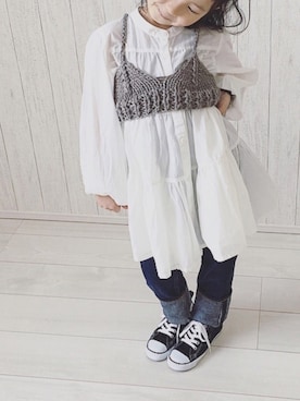 「アイテム（その他トップス、ブラウン系）」を使った、kinaさん（キッズ・120cm）の冬コーディネート