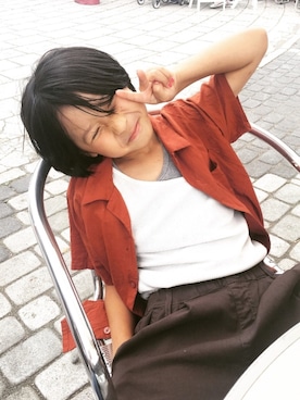 「devirock（デビロック）のオープンカラーシャツ（シャツ/ブラウス）」を使った、kinaさん（キッズ・123cm）の秋コーディネート