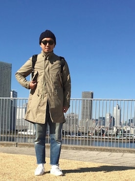 「カットオフ」｜「アイテム（モッズコート）」を使った、コマさんさん（メンズ・172cm）の冬コーディネート