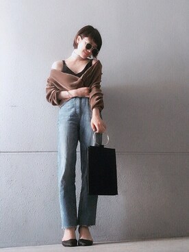 「MERCURYDUO（マーキュリーデュオ）のアイテム（クラッチバッグ）」を使った、himawariさん（レディース・158cm）の春コーディネート