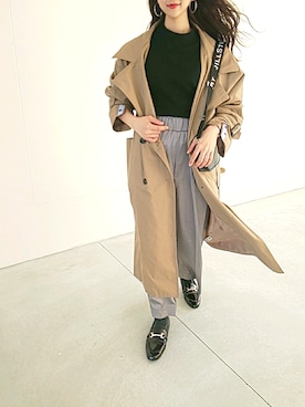 「サテンパンツ」｜「アイテム（トレンチコート）」を使った、michanさん（レディース・160cm）の春コーディネート