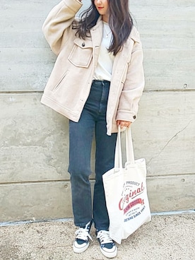 「ハイウエストストレートジーンズ」｜「アイテム（その他アウター）」を使った、michanさん（レディース・160cm）の春コーディネート