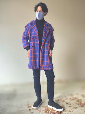 「no brand（ノーブランド）のアイテム（チェスターコート）」を使った、TACOMEYさん（メンズ・173cm）の春コーディネート
