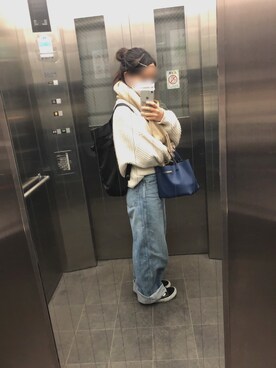 「UNIQLO（ユニクロ）のハイライズワイドストレートジーンズ（デニムパンツ）」を使った、Ａ Ｓ Ｍ さん（レディース・150cm）の冬コーディネート