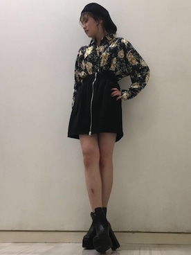 「ハイウエストスカート」｜「アイテム（ハンチング/ベレー帽）」を使った、BARAKさん（レディース・159cm）の秋コーディネート