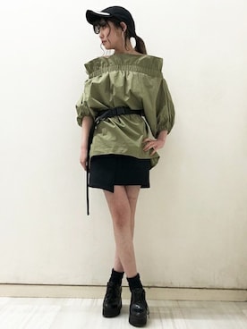 「袖ボリューム」｜「アイテム（キャップ）」を使った、BARAKさん（レディース・159cm）の春コーディネート