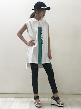 「BARAK（バラク）のアイテム（キャップ）」を使った、BARAKさん（レディース・159cm）の夏コーディネート