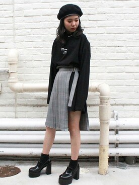「プリーツ」｜「アイテム（ハンチング/ベレー帽）」を使った、BARAKさん（レディース・159cm）の秋コーディネート