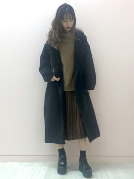 「プリーツ」｜「アイテム（ムートンコート）」を使った、BARAKさん（レディース・168cm）の冬コーディネート