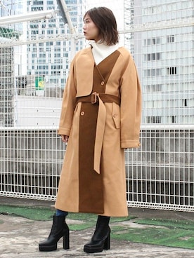 「配色」｜「アイテム（トレンチコート）」を使った、BARAKさん（レディース・161cm）の冬コーディネート