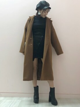 「アシンメトリー」｜「アイテム（チェスターコート）」を使った、BARAKさん（レディース・161cm）の冬コーディネート