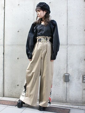 「デザイントップス」｜「アイテム（ハンチング/ベレー帽）」を使った、BARAKさん（レディース・160cm）の冬コーディネート