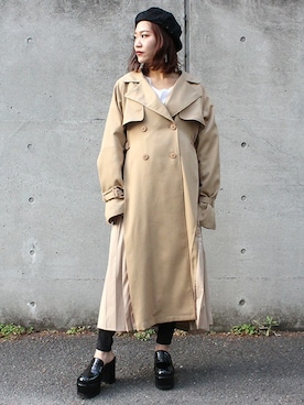 「プリーツ」｜「アイテム（ハンチング/ベレー帽）」を使った、BARAKさん（レディース・161cm）の冬コーディネート