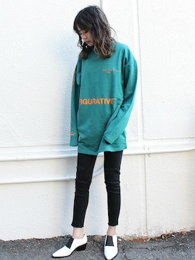 「アイテム（Tシャツ/カットソー、グリーン系）」を使った、BARAKさん（レディース・160cm）の春コーディネート