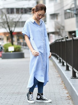 「春ワンピ」｜「アイテム（シャツワンピース）」を使った、BARAKさん（レディース・160cm）の春コーディネート