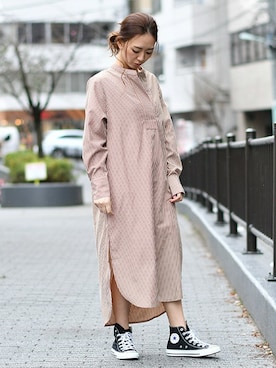 「春ワンピ」｜「アイテム（シャツワンピース）」を使った、BARAKさん（レディース・160cm）の春コーディネート