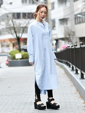 「春ワンピ」｜「アイテム（シャツワンピース）」を使った、BARAKさん（レディース・160cm）の春コーディネート