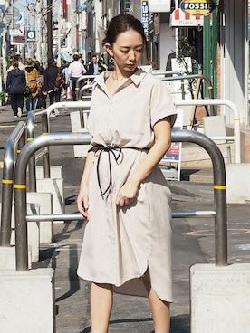 「春ワンピ」｜「アイテム（シャツワンピース）」を使った、BARAKさん（レディース・160cm）の春コーディネート