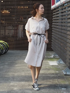 「春ワンピ」｜「アイテム（シャツワンピース）」を使った、BARAKさん（レディース・160cm）の春コーディネート