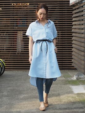 「春ワンピ」｜「アイテム（シャツワンピース）」を使った、BARAKさん（レディース・160cm）の春コーディネート