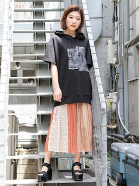 「BARAK（バラク）のアイテム（サンダル）」を使った、BARAKさん（レディース・160cm）の夏コーディネート