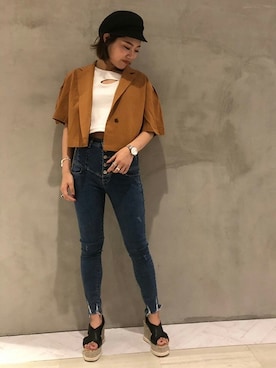 「サマージャケット」｜「アイテム（その他アウター）」を使った、BARAKさん（レディース・160cm）の夏コーディネート
