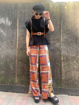 「ぺプラムトップス」｜「アイテム（キャップ）」を使った、BARAKさん（レディース・168cm）の夏コーディネート