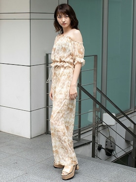 「BARAK（バラク）のシアータイダイ柄パンツ（その他パンツ）」を使った、BARAKさん（レディース・160cm）の夏コーディネート