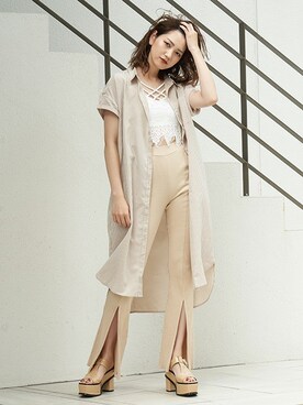 「スリットパンツ」｜「アイテム（シャツワンピース）」を使った、BARAKさん（レディース・167cm）の夏コーディネート