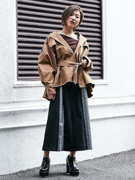 「アイテム（ミリタリージャケット、ブラウン系）」を使った、BARAKさん（レディース・161cm）の秋コーディネート