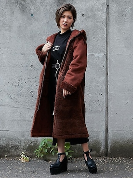 「ベロアスカート」｜「アイテム（ブーティ）」を使った、BARAKさん（レディース・161cm）の秋コーディネート