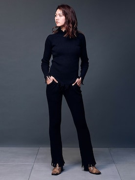 「リブニットパンツ」｜「アイテム（パンツ）」を使った、BARAKさん（レディース・167cm）の秋コーディネート