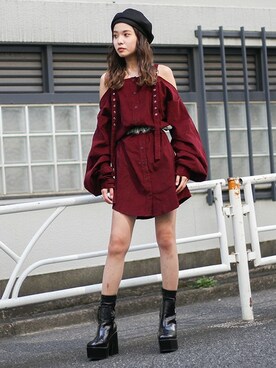 「デザイントップス」｜「アイテム（チュニック）」を使った、BARAKさん（レディース・160cm）の秋コーディネート