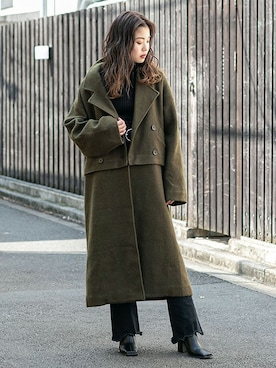 「アイテム（チェスターコート、グリーン系）」を使った、BARAKさん（レディース・160cm）の秋コーディネート