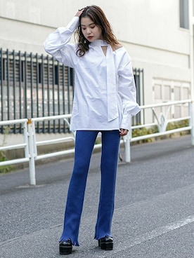 「リブニットパンツ」｜「アイテム（パンツ）」を使った、BARAKさん（レディース・160cm）の秋コーディネート