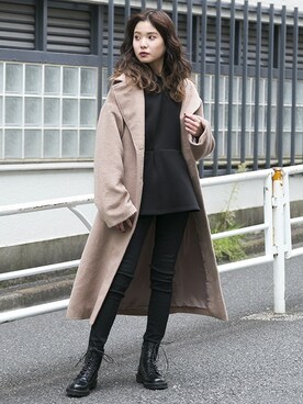 「ぺプラムトップス」｜「アイテム（トレンチコート）」を使った、BARAKさん（レディース・160cm）の秋コーディネート