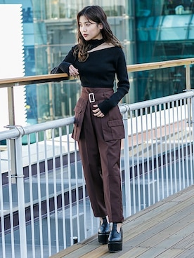 「リブニット」｜「アイテム（ブーティ）」を使った、BARAKさん（レディース・160cm）の秋コーディネート