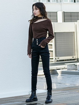 「ハイウエストデニム」｜BARAKさん（レディース・160cm）の秋コーディネート