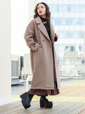 「オープンショルダー」｜「アイテム（その他アウター）」を使った、BARAKさん（レディース・152cm）の冬コーディネート
